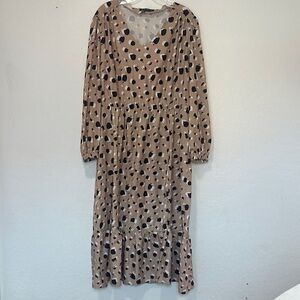simplee plus Tan Polka Dot Dress simplee plus 3XL brown animal indie long sleeve